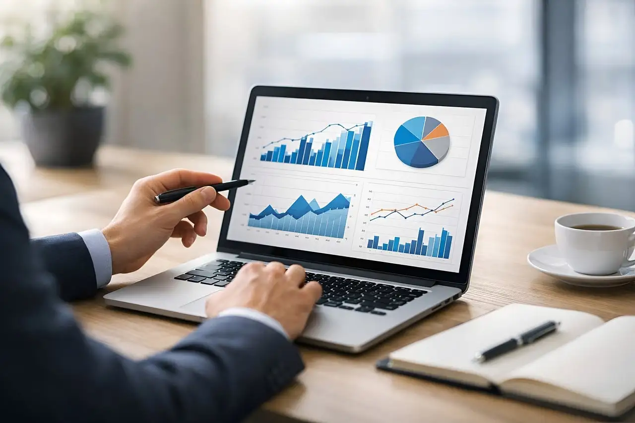 Investidor analisando gráficos de alocação para montar e revisar a carteira de investimentos